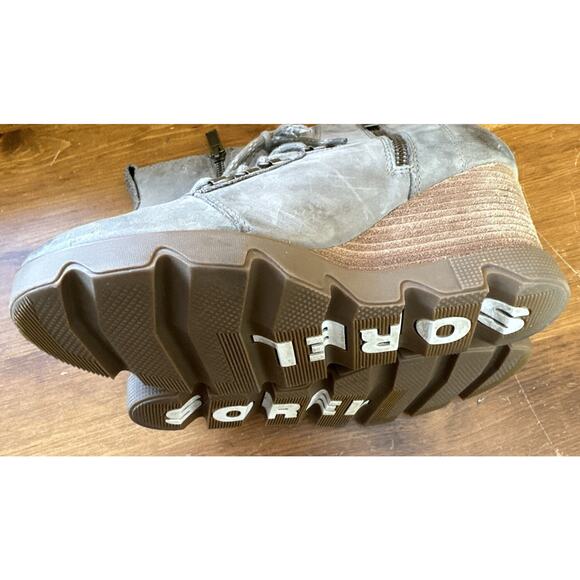 Sorel Joan Uptown 9.5 Waterproof Wedge Bootie Shoe Distressed Khaki Chic City - Picture 9 of 9